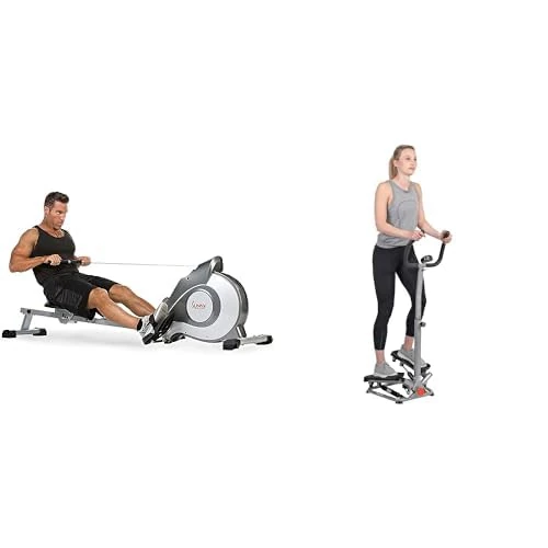 Sunny Health and Fitness Magnetic Rowing Machine, Folding Rower SF-RW5515 and Twister Stepper Machine, Height Adjustable Stepper- SF-S020027