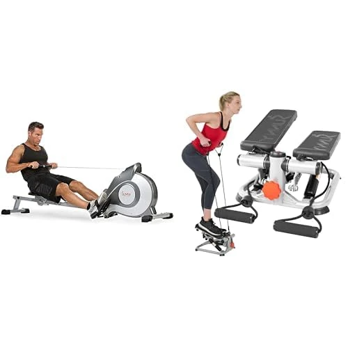 Sunny Health and Fitness Magnetic Rowing Machine, Folding Rower SF-RW5515 and Mini Stepper, Stair Stepper - SF-S0978