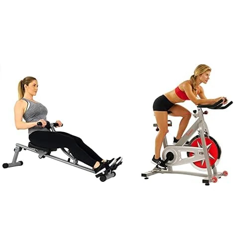 Sunny Health and Fitness Indoor Studio Cycle Pro Exercise Bike with 18 KG Flywheel + 35.5 cm Threaded ChroSF-RW1205 12 Adjustab,12 Adjustable Resistance Rowing Machine Rower