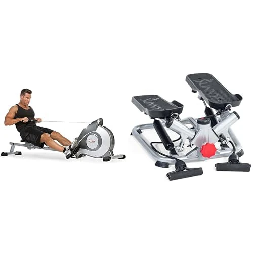 Sunny Health and Fitness Magnetic Rowing Machine, Folding Rower SF-RW5515 and Advanced Twist Stepper Machine with Resistance B ands - SF-S0979