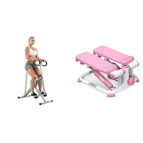 Sunny Health & Fitness Exercise Stepping Machine, Portable Mini Stair Stepper for Home or Office Workouts + Upright Row-N-Ride Rowing Machine, Horse Riding Machine for Home Gym Use
