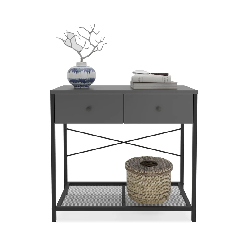 Mabel Home Lenon Console Table With Underdrawers, Living Room,Hall Way Furniture 80x36x73 cm (Anthracite-Black)