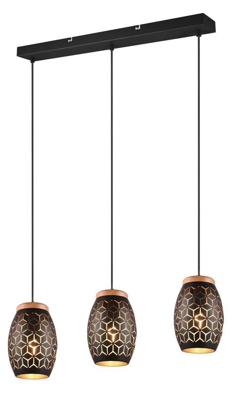 Reality Bidar Pendant Light R31573080, matt Black Metal, Natural Wood, Except 3X E27