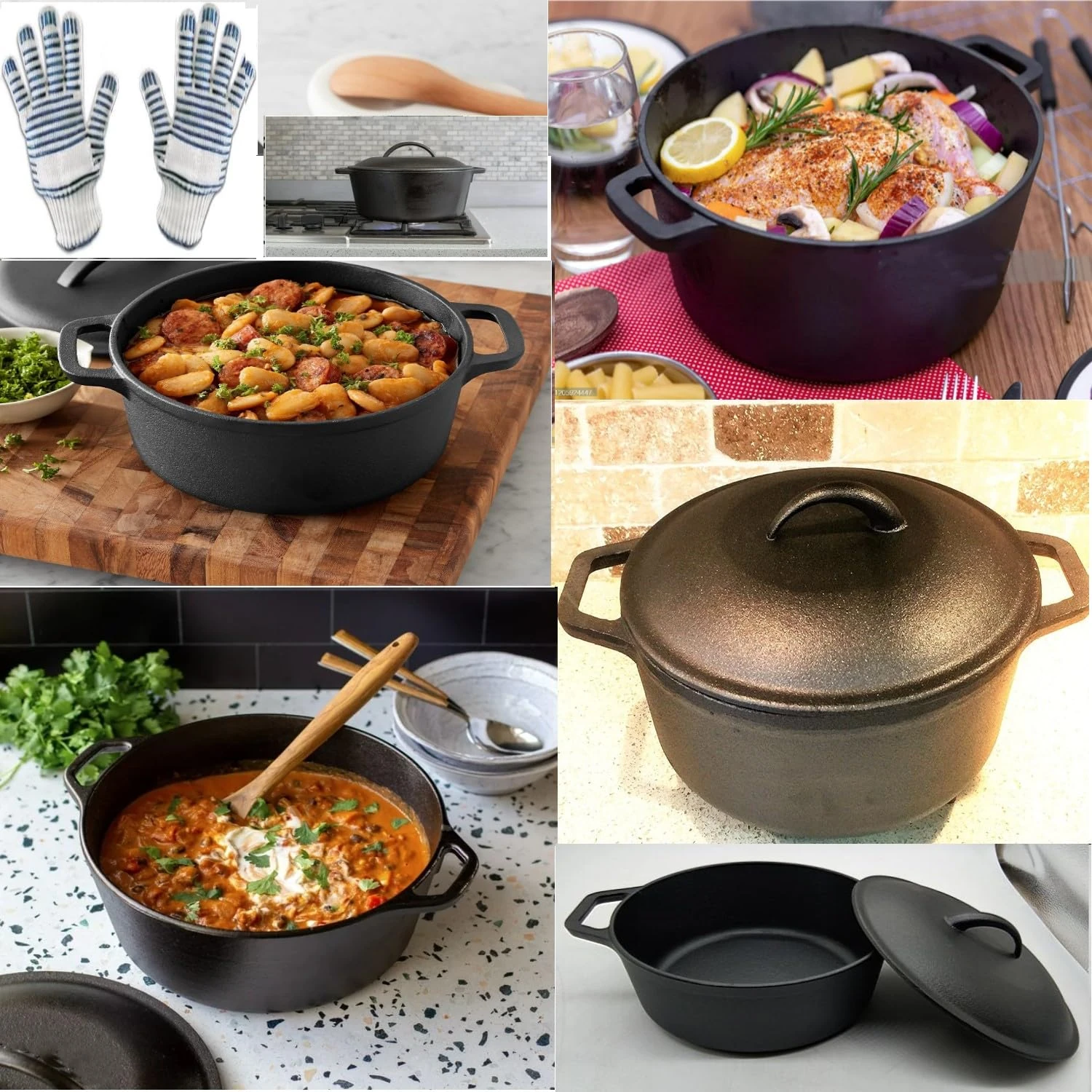 VG® Pre Seasoned Cast Iron Dutch Oven 4.7 Litre / 5 Quart | Casserole Dish with Lid | Cooking Pot | Double Loop Handles | Oven Proof & All Hobs | Perfect for Bread Making |Camping | with Oven Gloves
