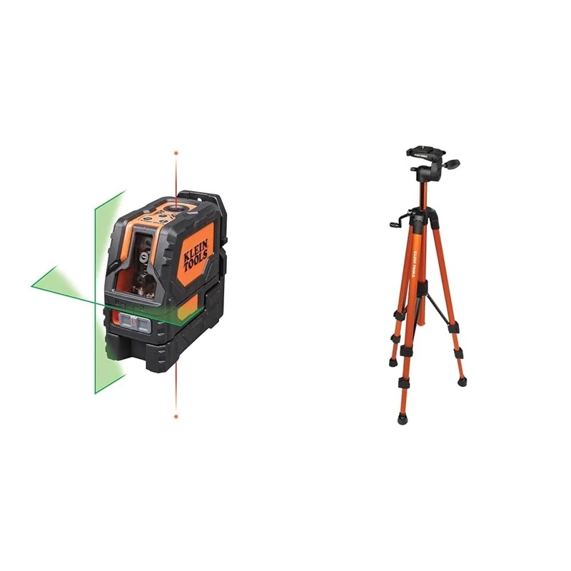 Klein Tools 93LCLG Laser Level, Self Leveling, Hi-Viz Green Cross Line Level with Red Plumb Spot & 69345 Tripod, Flexible Tripod with Mount, Lightweight Aluminum