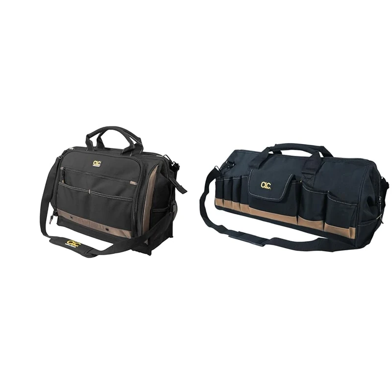 Custom Leathercraft1539 Multi-Compartment 50 Pocket Tool Bag & CLC Custom Leathercraft 1164 24 In. Megamouth Tote Bag, 32 Pocket