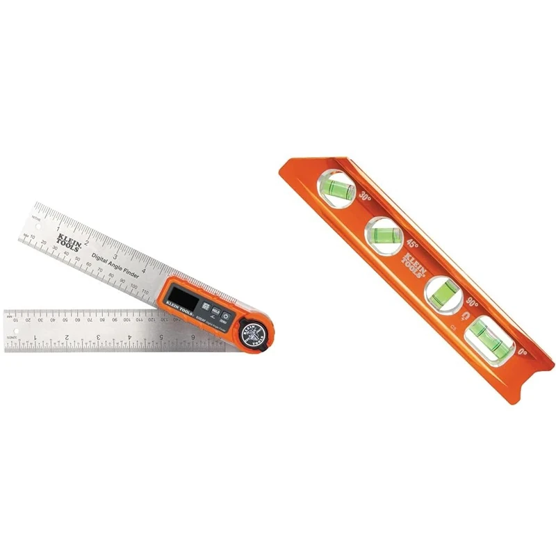 Klein Tools 935DAF Digital Angle Finder, Precision Measurements, Miter Saw Protractor Angle Calculation & 935RB Torpedo Level, 8-Inch Billet Magnetic Level, 0/30/45/90 Degree Vials, V-Groove