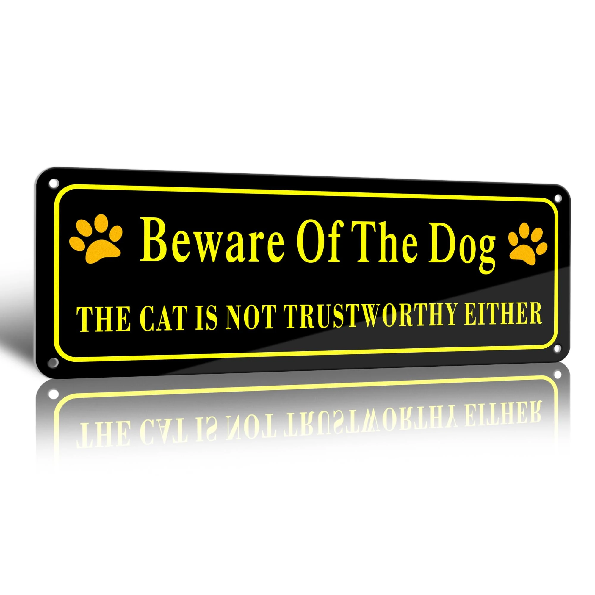 TAKULA Beware of Dog Sign - 25 * 9 cm Brushed Aluminium Warning, Laser Engraved With Self-Adhesive Stickers for Fence Gates or Doors | Pack of 1