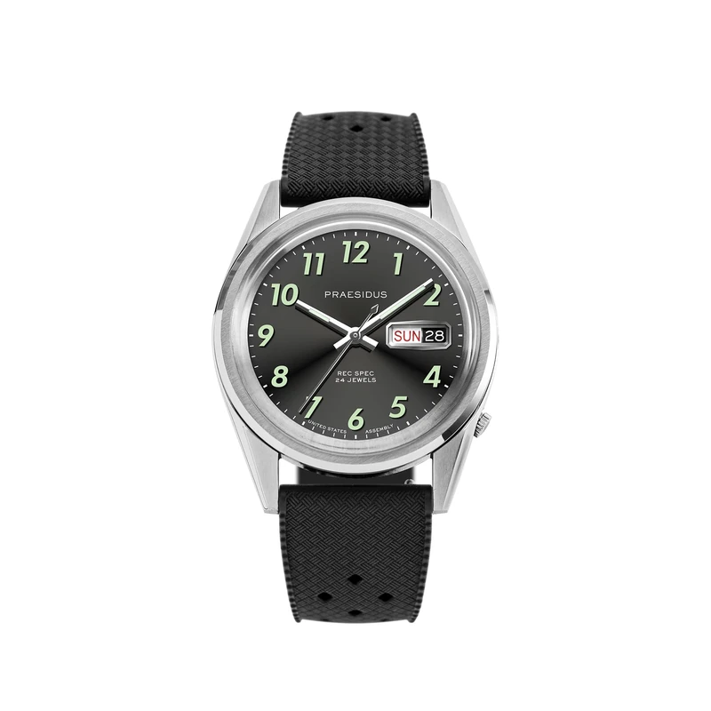 PRAESIDUS | REC SPEC - Watches for Men, Men's Wrist Watches - Field, Military - OG Indexes, Sunray Dial, Black Tropic Rubber Strap | Automatic, Gift - Image 1