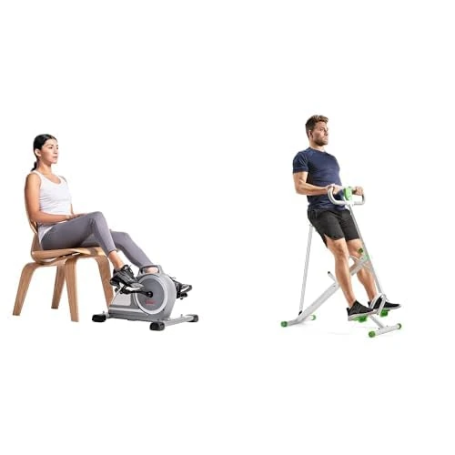Sunny Health & Fitness Magnetic Under Desk Mini Exercise Cycle Bike, Dual Function Pedal Exerciser + Row-N-Ride Squat Assist Trainer for Glutes & Full Body Cardio Workout with Adjustable Resistance
