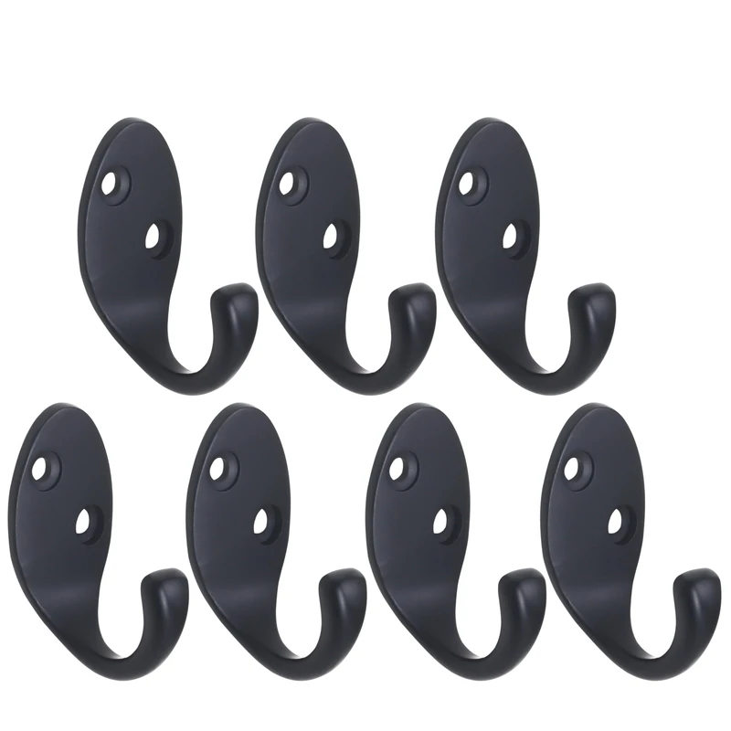 RICOO Modern Coat Hooks, MH014-B7, Set of 7 Wall Mounted Coat Rack in Black - Premium Zinc Alloy Clothes Hooks for Wall, Durable Wall Hangers 2.2x4.2x5 cm