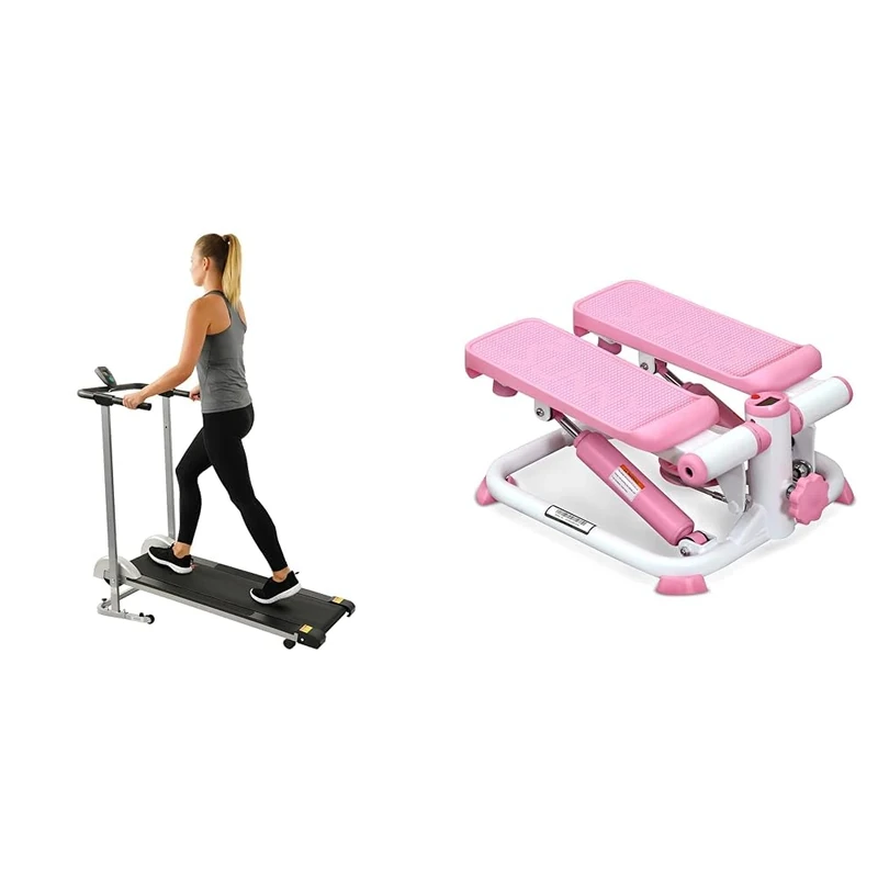 Sunny Health & Fitness Exercise Stepping Machine, Portable Mini Stair Stepper for Home or Office Workouts + Foldable Manual Treadmill, Durable Non-Electric Incline Exercise