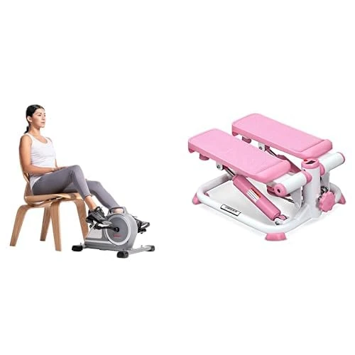 Sunny Health & Fitness Exercise Stepping Machine, Portable Mini Stair Stepper for Home or Office Workouts + Magnetic Under Desk Mini Exercise Cycle Bike, with Digital Monitor and Carrying Handle
