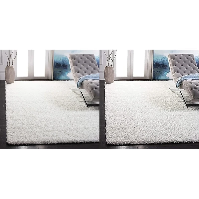 Safavieh California Shag Collection Area Rug - 8' x 10', White, Non-Shedding & Easy Care & California Shag Collection Area Rug - 5'3" x 7'6", White, Non-Shedding & Easy Care