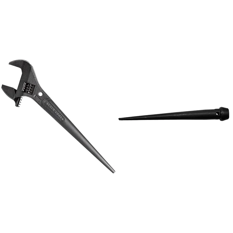 KLEIN TOOLS 3227 Extra Wide Adjustable Wrench, Construction Spud Wrench for Up to 1-7/16-Inch Nuts & 3256TT Broad-Head Bull Pin Made of Forged, Heat-Treaded Steel with Black Finish