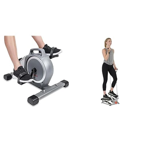 Sunny Health & Fitness Advanced Twist Stepper Machine with Resistance Bands - SF-S0979 + Magnetic Under Desk Mini Exercise Cycle Bike, with Digital Monitor and Carrying Handle