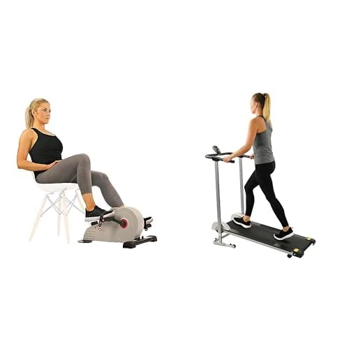 Sunny Health and Fitness Magnetic Under Desk Pedal Exerciser, Dual Function Mini Exercise Cycle Bike SF-B0891 and Foldable Treadmill, Manual Compact Mini Treadmill, SF-T1407M