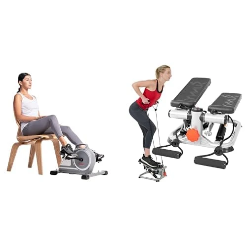 Sunny Health & Fitness Advanced Mini Home Steppers with Resistance Bands - SF-S0978 + Magnetic Under Desk Mini Exercise Cycle Bike, with Digital Monitor and Carrying Handle