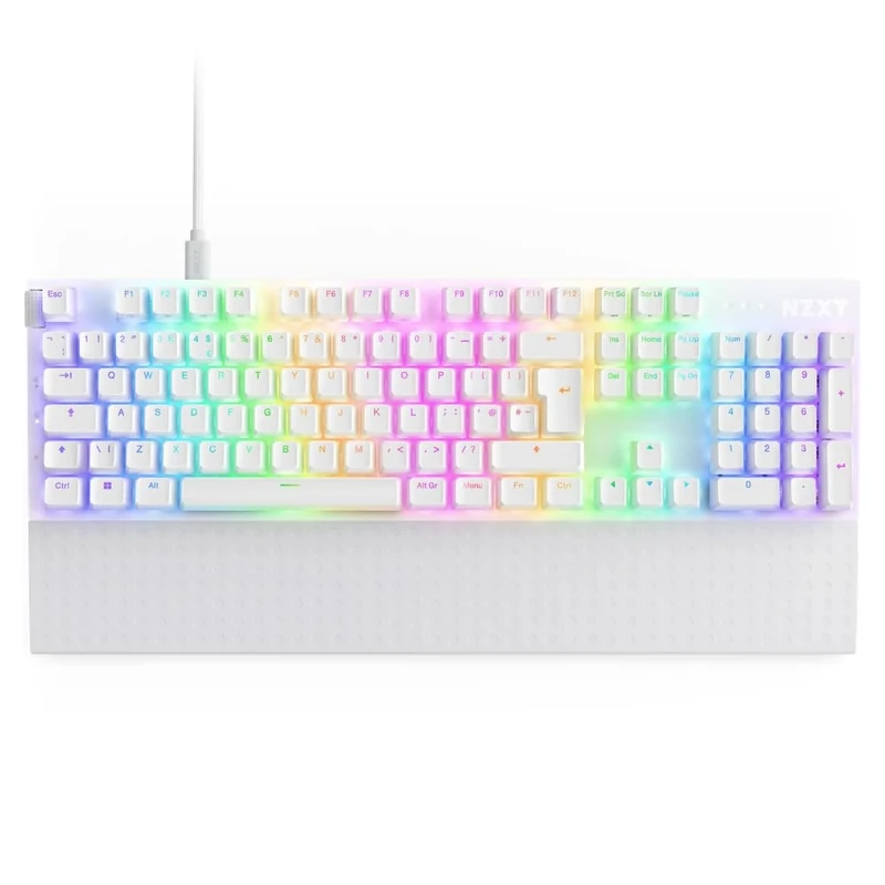 NZXT Function 2-2024 Full-Size Optical Gaming Keyboard | Illuminated RGB | 8K Polling Rate | Linear Optical Switches | Adjustable Actuation | Hot Swappable | Wrist Rest | White UK (QWERTY)