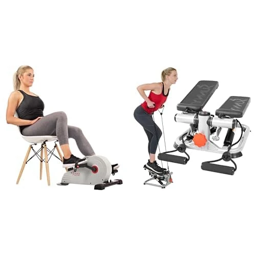 Sunny Health and Fitness Magnetic Under Desk Pedal Exerciser, Dual Function Mini Exercise Cycle Bike SF-B0891 and Mini Stepper, Stair Stepper - SF-S0978