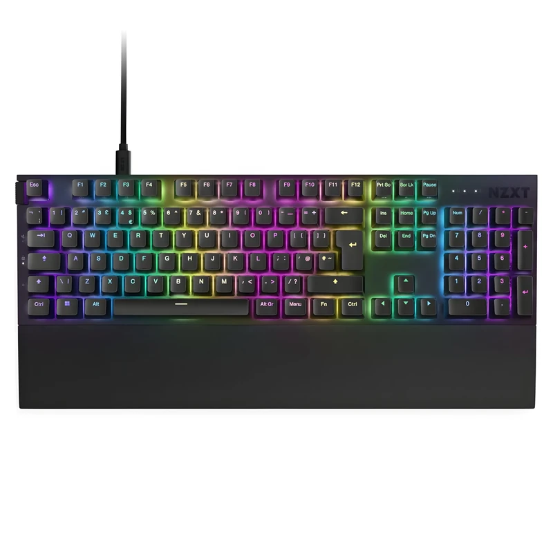 NZXT Function 2-2024 Full-Size Optical Gaming Keyboard | Illuminated RGB | 8K Polling Rate | Linear Optical Switches | Adjustable Actuation | Hot Swappable | Wrist Rest | Black UK (QWERTY)