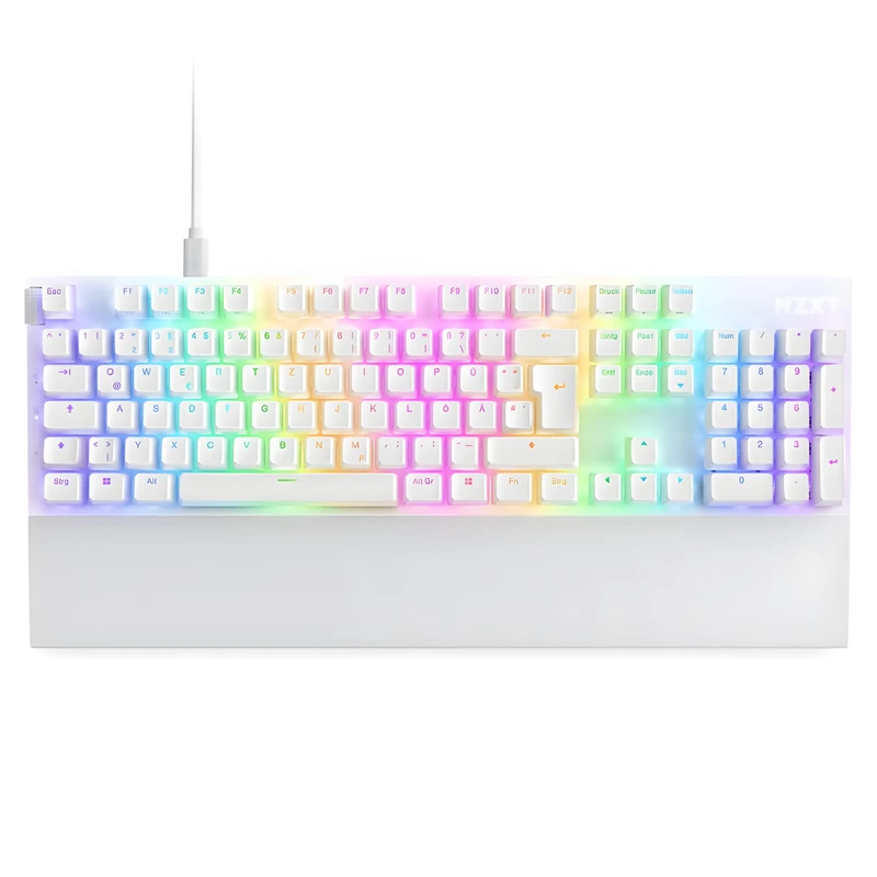 NZXT Function 2-2024 Full-Size Optical Gaming Keyboard | Illuminated RGB | 8K Polling Rate | Linear Optical Switches | Adjustable Actuation | Hot Swappable | Wrist Rest | White DE (QWERTZ)