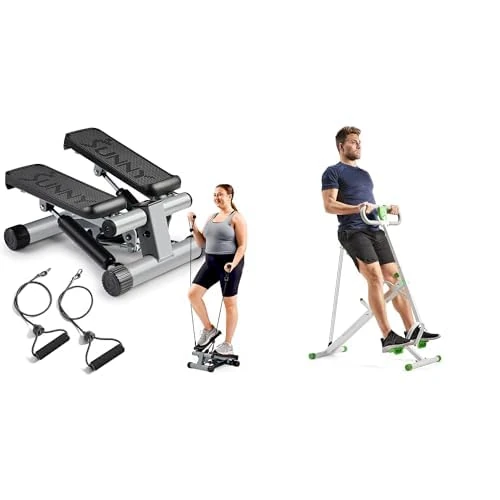 Sunny Health & Fitness Mini Stepper Machine with Resistance Bands, Climber Stepping Fitness Machine for Home Workout+Squat Assist Trainer for Glutes & Full Body Workout with Adjustable Resistance