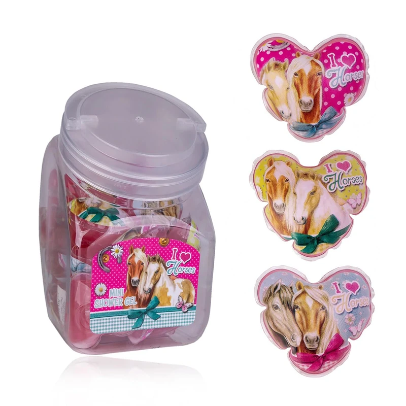 accentra Mini Shower Gel "I Love Horses" - Bulk Pack Perfect as a Guest Gift for Children's Birthdays, Tombola Prize or Advent Calendar Filling - Candy Jar with 24 x 50 ml Horses & Pony Motifs - Image 1