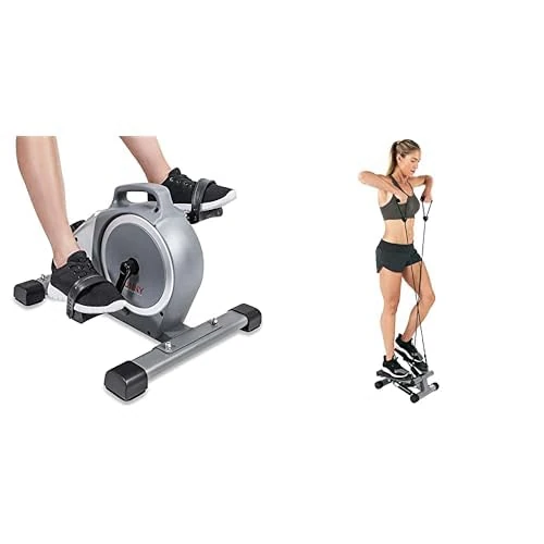 Sunny Health & Fitness Magnetic Under Desk Mini Exercise Cycle Bike, Dual Function Pedal Exerciser SF-B020026 and Mini Stepper Machine, Stair Stepper Exercise Equipment - NO. 012-S