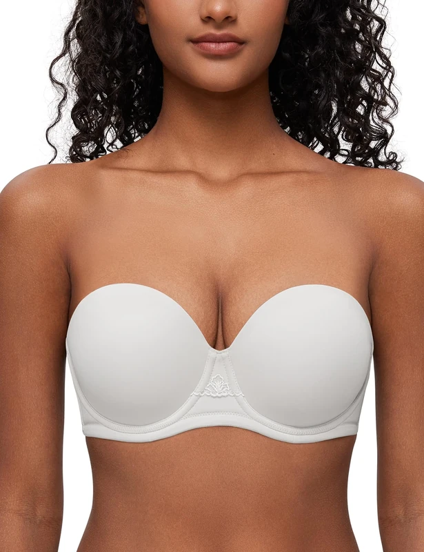 Deyllo Women's Strapless Bra Padded Cup Push Up Plus Size Full Coverage Underwire Support(White,44E)
