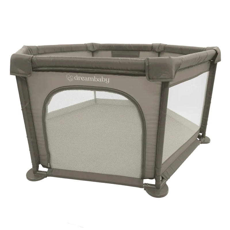 Dreambaby Large Explore Deluxe Fabric Playpen -Taupe. Padded Sides, Easy Assembly, Play Pen for Baby and Toddler, Play Yard, Breathable Mesh Fabric, Zip Door
