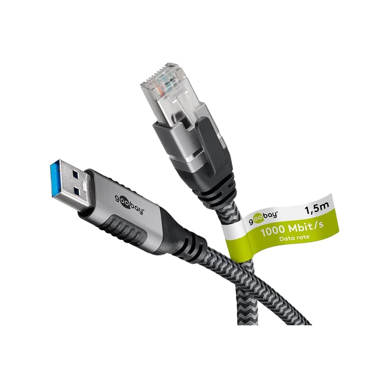 Goobay 70695 USB-A to RJ45 Ethernet CAT 6 Cable for Stable wired Internet connection with Router/Modem/Network Switch/Replaces USB to RJ45 Adapter / 1 Gbps / 15 Meters