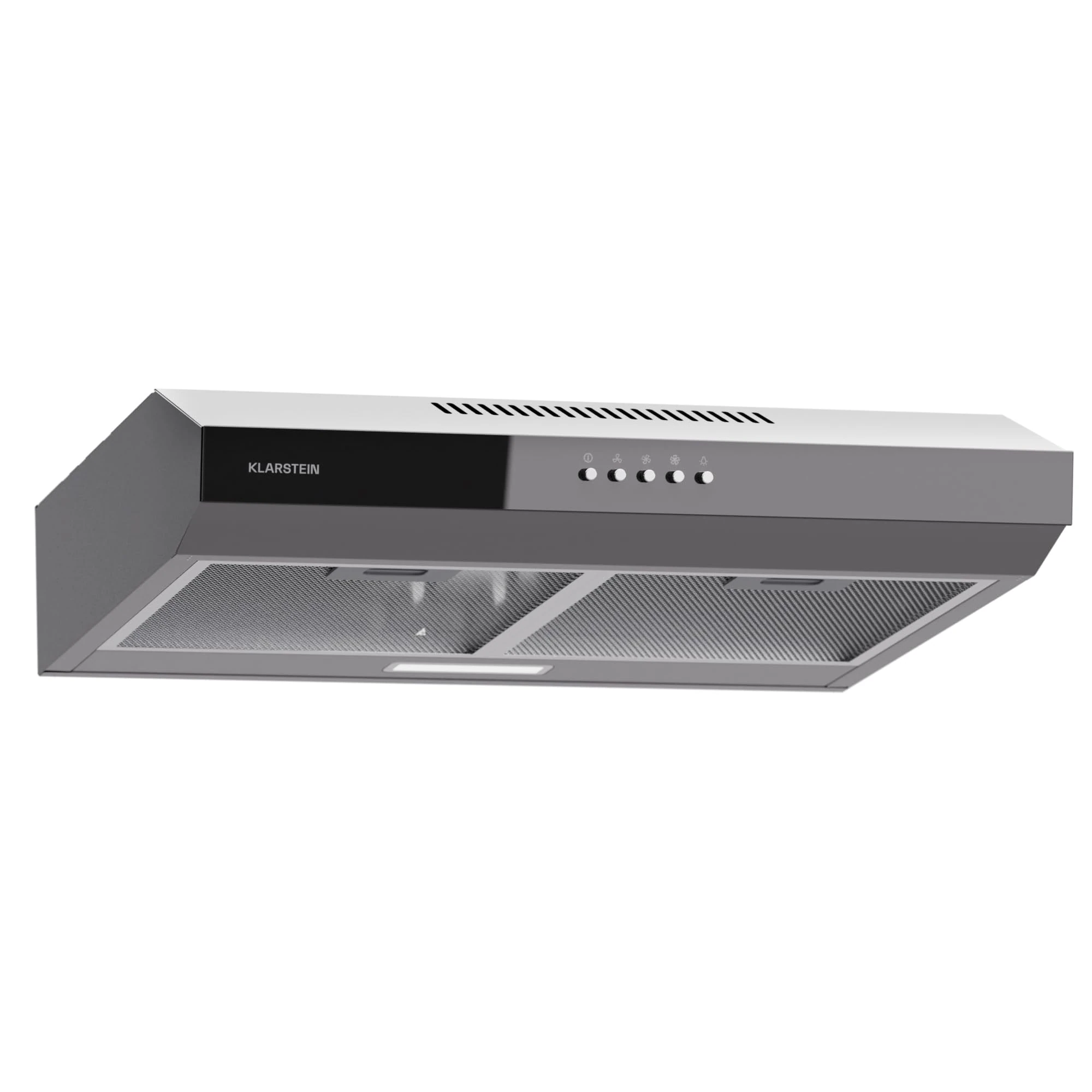 Klarstein Contempo 60 Under Cabinet Hood, 60cm Cooker Hood with 200 m³/h Airflow, LED Lighting, Energy Class C, Aluminium Grease Filters, Recirculation Option, Silver