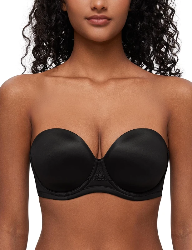 Deyllo Women's Strapless Bra Padded Cup Push Up Plus Size Full Coverage Underwire Support(Black,32B)