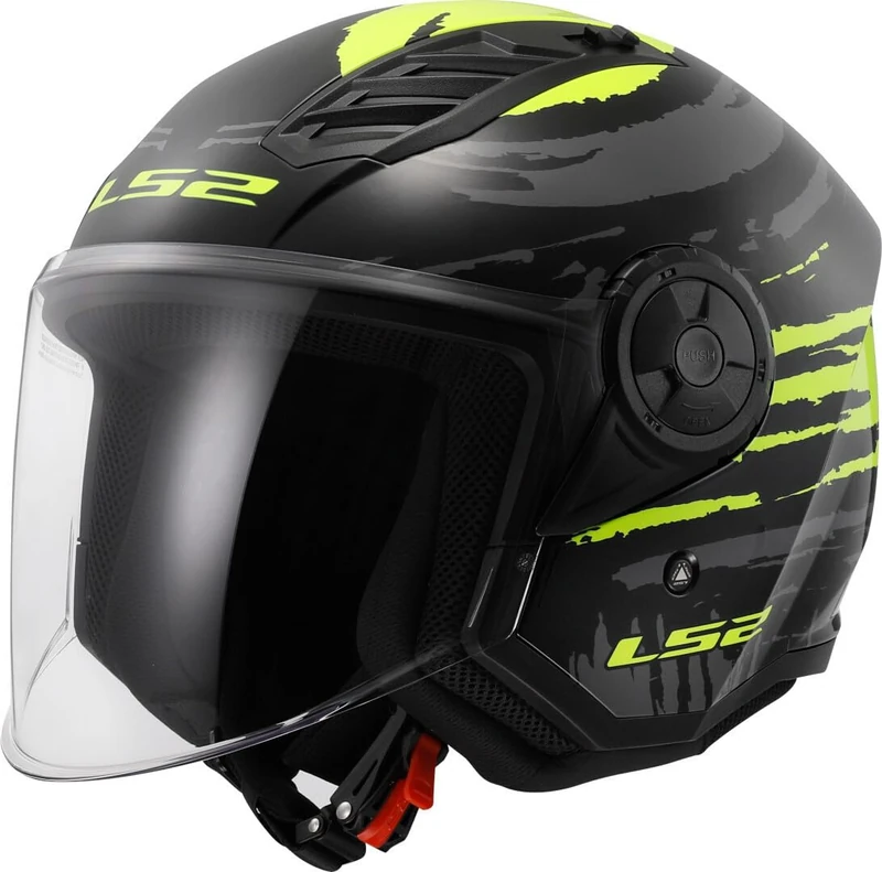 Open Faced Motorcycle Helmet. LS2 Airflow II ECE 22.06 - BRUSH BLACK H-V YELLOW