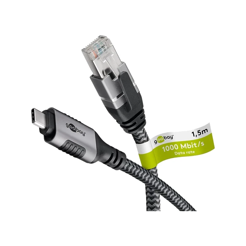 Goobay 70754 USB-C to RJ45 Ethernet CAT 6 Cable for Stable Wired Internet Connection with Router/Modem/Network Switch/Replaces USB to RJ45 Adapter / 1 Gbps / 15 Meter