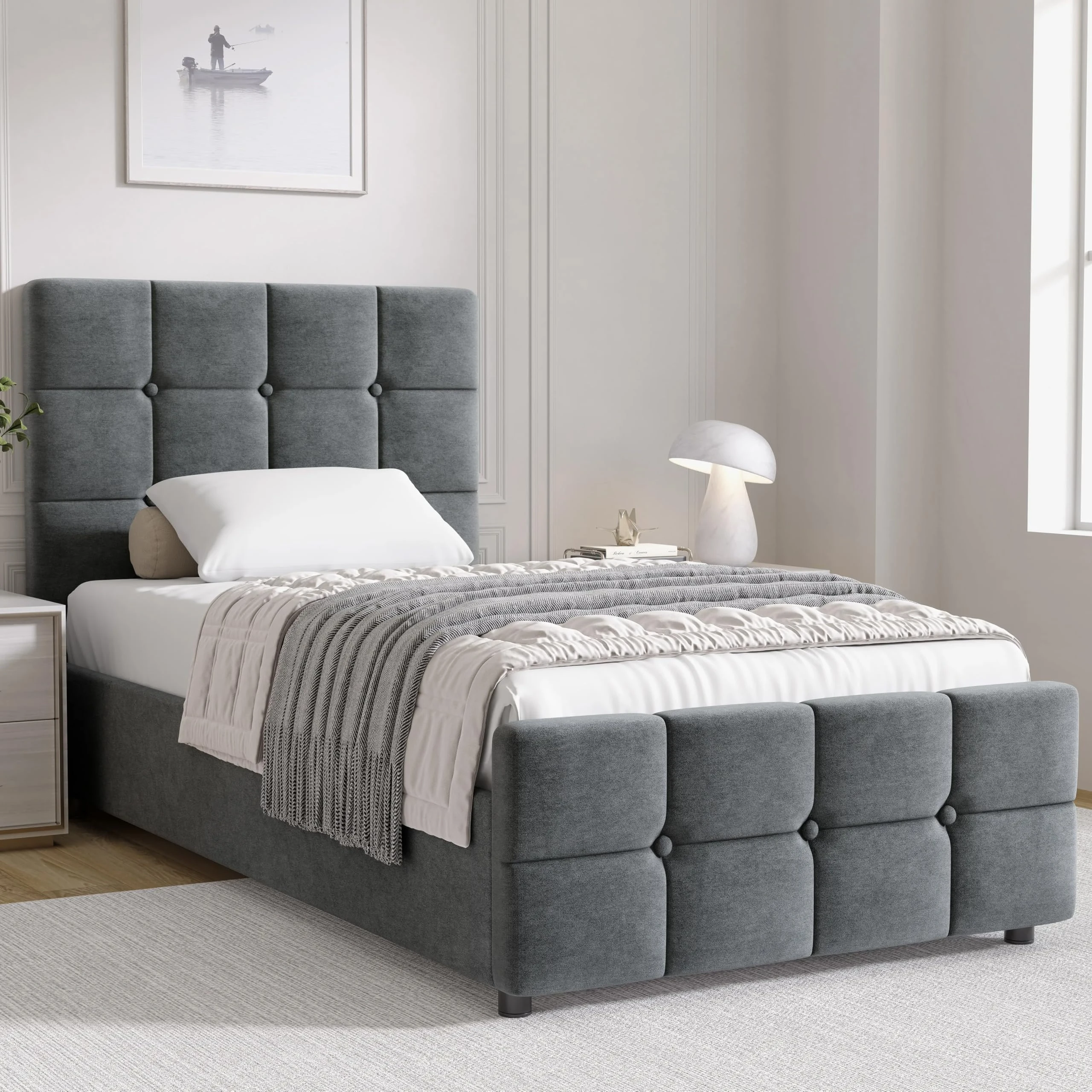 Blisswood Ottoman Storage Bed With Mattress Included, 3ft Single Bed Frame, Upholstered Gas Lift Up Bed Frame With Storage, Ottoman Storage Bed With Wooden Slats, (3ft Single Dark Grey)