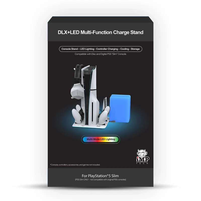 DLX LED Twin Charging Tower With Cooling Fans & Game Storage (PlayStation 5 Slim)