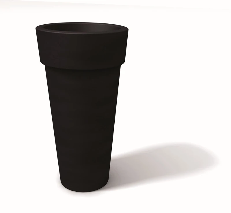 Kloris Modern High Round Outdoor Vase MESSAPICO Diameter 29 cm Height 43 cm Colour Graphite Full Capacity with Drain Hole at Base Polyethylene Made in Italy