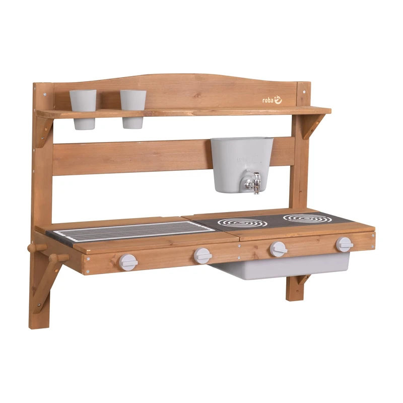 roba Wooden Outdoor Play Kitchen for Children - Mud Kitchen with Accessories - FSC Certified - Natural Look - Unisex Toddlers and Young Children