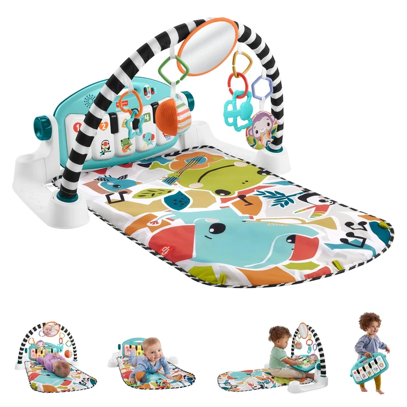 Fisher-Price Baby Activity Mat Glow and Grow Kick & Play Piano Gym, Portable Musical Toy with Smart Stages Learning, Ages 0+ Months, Blue, Queens English Version, HYH62