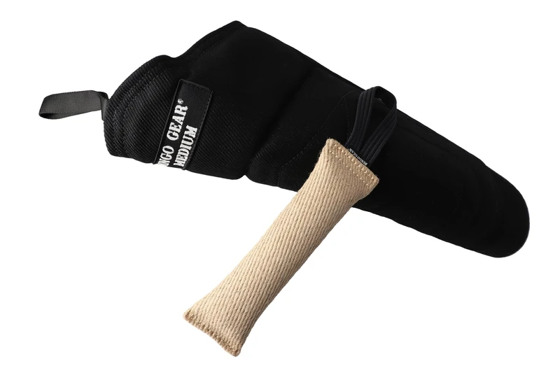 DINGO GEAR Set: Medium Hard Nylcot Bite Sleeve Plus Jute Tug Toy, Bite Training Tools for IGP, K9, Sports, Adult Dogs Training, Black, Bite Level 4 - Advanced (S10051)
