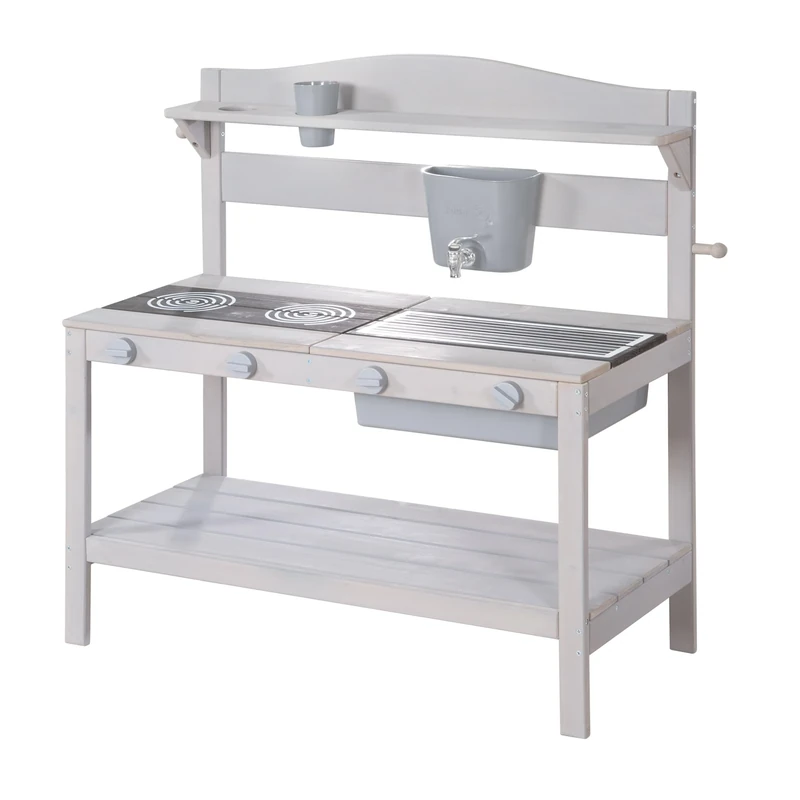 roba Mud Kitchen for Children incl. Accessories - Functional Outdoor Play Kitchen for Girls & Boys - Weatherproof Wood - Grey Stained