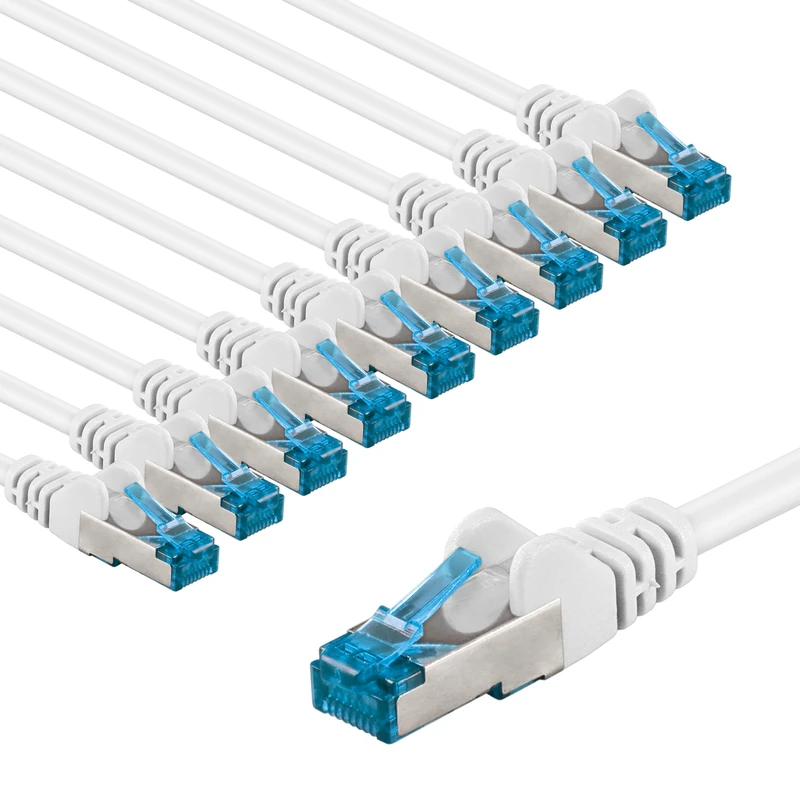 goobay 66055 CAT 6A Network Cable in Set of 10/Patch Cable Shielded S/FTP/CU Ethernet Cable, PiMF, LSZH/Cat 6a Cable with 10 Gbits/White / 10 x 5 m