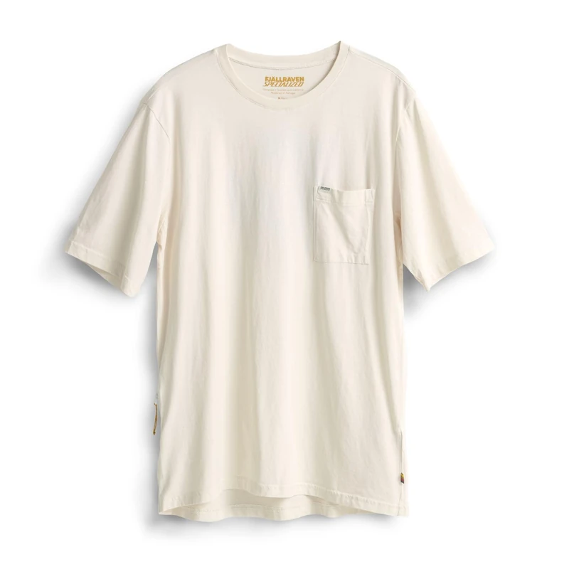 Fjäll Räven Men's T-Shirt aus Bio-Baumwolle mit Reißverschlusstasche, Eggshell, M