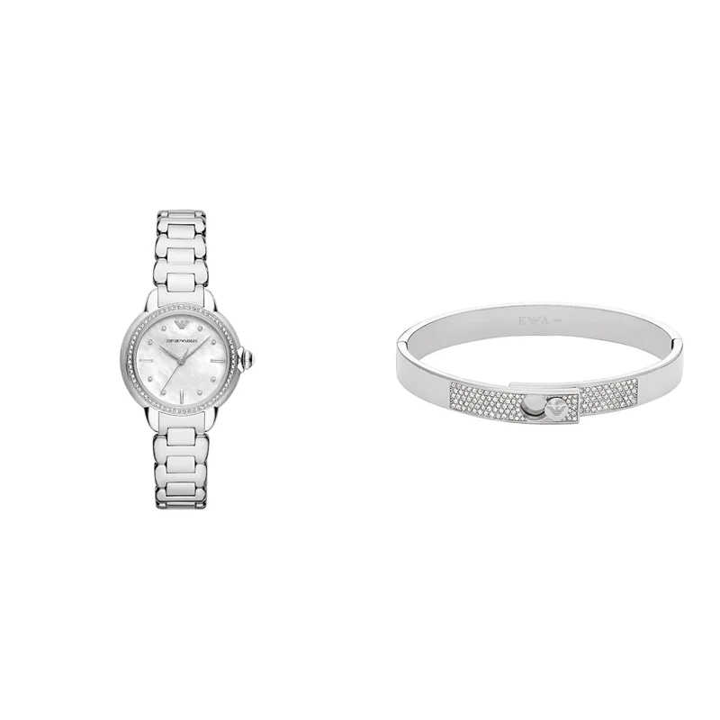 EMPORIO ARMANI Women's Watch and Bracelet, Silver Stainless Steel, Set