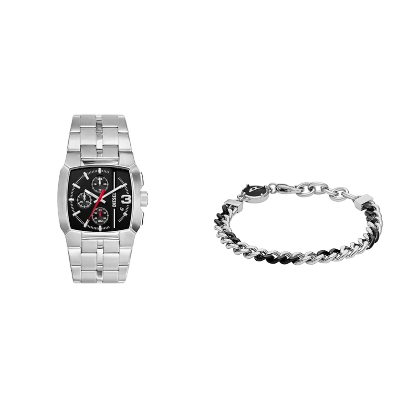 DIESEL Men's Watch Cliffhanger and Bracelet Steel, Silver Stainless Steel, Set