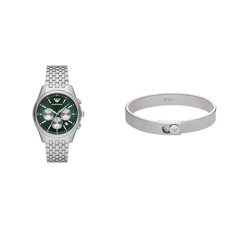 EMPORIO ARMANI Men's Watch and Bracelet, Silver Stainless Steel, Set