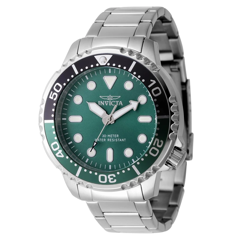 Invicta Pro Diver 47220 Men's Watch - Waterproof - Analogue - Quartz Movement - Stainless Steel with Green dial - 48mm
