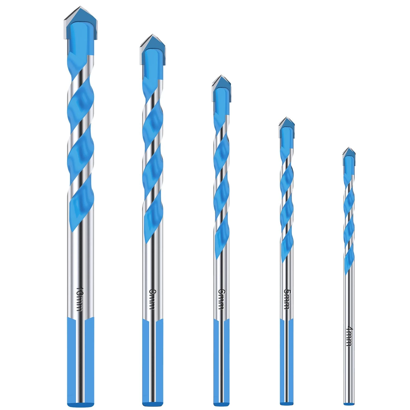 HIPX Multi Material Drill Bits Set for Ceramic Porcelain Granite Marble Concrete Glass Brick Cement Tile Plastic Wood, Multi Construction Masonry Shockproof Hammer Carbide Bit Tip, 4-10mm Box of 5